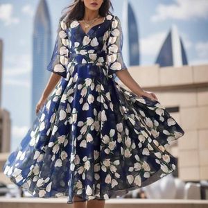 Casual klänningar långärmad mode blommig aftonklänning hösten 2023 kläder för kvinnor vintage elegant chiffong tulle party maxi