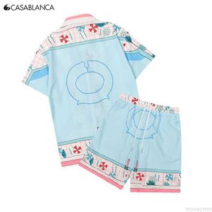 Camisas de roupas de moda de grife da Casa 22 Agasalhos de primavera e verão nova Casa Flor Raquete Estampada Camisa de manga curta Conjunto de camisa de manga curta Masculina Moda feminina Puxador solto