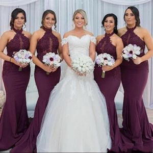 2019 Billiga spetsar Appliced ​​Mermaid Bridesmaid Dresses Vintage High Neck Mante Wedding Guest Gästklänning Lång formla Prom Evening Dresses 259i