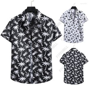 Мужские повседневные рубашки Мужские винтажные ананасовые припечатки пальма Пляж Алоха хипстер черный короткий рукав гавайская рубашка мужская вечеринка для вечеринки.