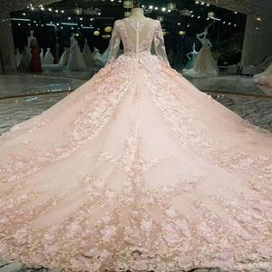 2018 winter fall snow garden V neck Ball gown long sleeves wedding dresses western hands made flowers bridal wedding gowns249k
