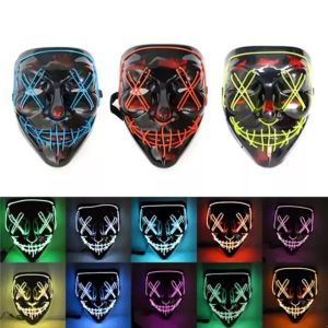 10 kolorów! Halloween Scary Party Mask Cosplay Maska LED Light Up El Wire Horror Mask na festiwalowe zapasy imprezowe