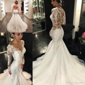 Berta Country Mermaid Wedding Suknie 2019 Sheer Long Lace Appliques Rękawy Trąbek See Through Back Vintage Vestidos de novia We209s