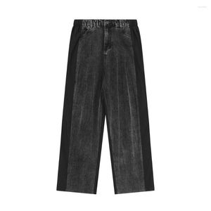 Men's Pants 23Men Hip Hop Painted Washed Denim Cotton Spliced Loose Elastic Waist Male Tide Wide Leg Pant Wild