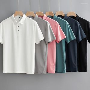 Men's T Shirts Real Po Nylon Ice Cool Elastic Summer Solid Color Business Casual Polo Short Sleeve T-shirt Men