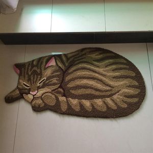 Pet Cute Sleeping Carpets Handhooked Tappetino a forma di gatto Living Door Mats Tappeto Ricamato Portico Zerbino Pavimento Karpet Area Tappeti Gift2313