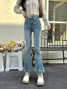 Kvinnors jeans y2k kvinnor koreansk mode flare mager rippade denim byxor vintage harajuku japanska vita byxor kvinna kläder