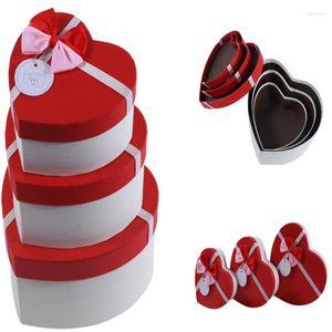 Present Wrap 3sts Red Heart Shaped Gift Box med Bows Valentines Day Presents Packaing Boxar Anniversary Surprise Wedding Decorations