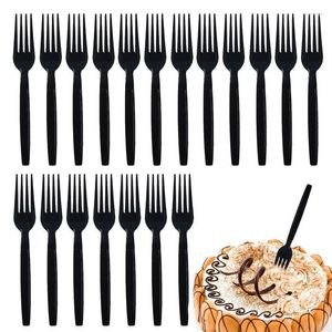 Set di posate Set di posate da viaggio 100PCS Sala da pranzo Taglierine per insalata Forchette Cucchiai Stoviglie da esterno nere portatili per barbecue