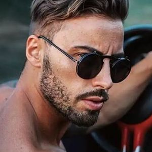 Occhiali da sole rotondi Steampunk Uomo Vintage Flip Occhiali da sole celebrità Occhiali da sole maschili Superstar Luxury Brand Designer Shades in metallo