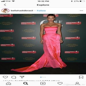 Różowe bez ramiączki formalne sukienki wieczorowe Skromne marszczone spódnica pełna długość czerwonej dywanu sukienki Celebrity Evening Party Suknia Wear253p