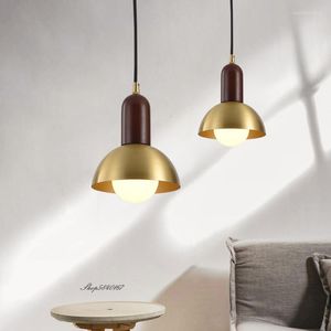 Lampade a sospensione Luci semplici retrò Rame e legno sospese per l'arredamento del soggiorno Apparecchi da cucina E27 Hanglamp Light