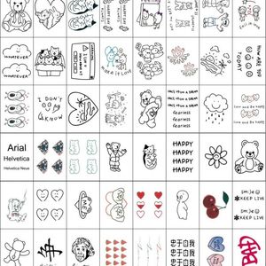 48pcs Temporary Tatto Stickers Cute Bear Love Flower Cherry Lovely for Women Girls Kids Waterproof Transfer Fake Tattos Body Art