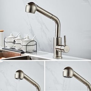 Kitchen Faucets 304 Stainless Steel Brushed Nickel Mixer Faucet Single Hole Pull Out Spout Sink Tap Stream Sprayer Head Basin Taps