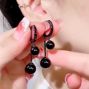 Studörhängen Temperament Retro Svart Pearl Ball Drop Women Luxur Design Elegant Crystal Dangle Earring Goth Jewelry Gift