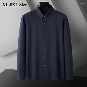 Men's Casual Shirts Plus Size 5XL 6XL 7XL Autumn Long-sleeved Business Soft Drape High Elastic Solid Office Wedding Shirt Dress