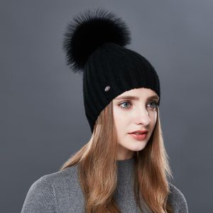 Fashion Vertical Stripes Winter Hats For Women Cashmere Knitted Hat Female High Quality Fur Pom Pom Autumn Warm Beanie2562