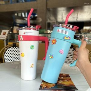 Water Bottles Stainless Steel Large Capacity Thermal Bottle Travel Car 40 Oz Tumbler With Handle Straw Cup Drinkware Thermo