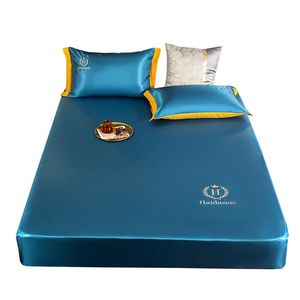 Tvättad sim-silk 3-pc sängkläder sätter polyester monterade sängtäckningskuddar tryckt king size säng linne215a