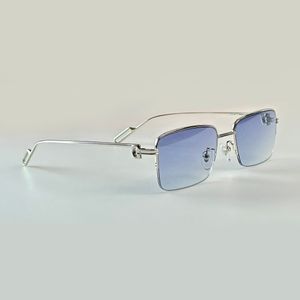 Halbrand-Rechteck-Sonnenbrille, silberner Rahmen/blauer Farbverlauf für Herren, Sommerfarben, Sonnenbrillen, UV-Schutz, Brillen mit Box