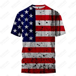 Camisetas masculinas 2023 verão EUA bandeira gráfico 3D lazer gola O manga curta tops moda rua roupas punk