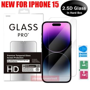 Protetor de tela de telefone de vidro temperado transparente 2.5D para iPhone 15 14 13 12 11 pro max XR XS X XS Samsung A14 A24 A34 A54 A23 A33 A53 A73 em caixa de varejo rígida