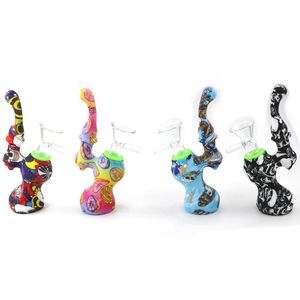 Mini Colorful Smoking Silicone Hookah Bong Pipe Kit Portable Gourd Style Oil Rigs Bubbler Herb Tobacco Filter Spoon Handle Bowl Waterpipe Straw Cigarette Holder DHL