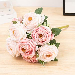 Decorative Flowers Artificial Silk Fake Flower Simulation Dew Lotus Bouquet Wedding Pography Props Valentine's Day Gift Home Garden Plant