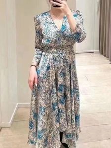 Basic & Casual Dresses M-aje V-neck Floral Dress Fit Asymmetric Dip Hem A-line Midi Dress for Women