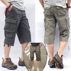 Shorts Masculino Longo Comprimento Cargo Masculino Verão Casual Algodão Com Vários Bolsos Calça Cropped Camuflagem Militar 29-44