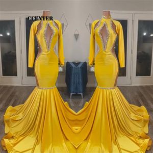 yellow gold Prom Dresses For Black Girls African Party Dress Long Sleeve Special Occasion evening Gown Mermaid robe de femme maria228c