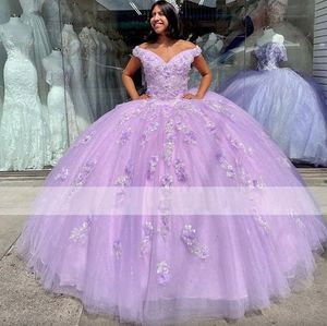 紫色のふくらんだボールガウンQuinceaneraドレスアップリックフォーラルスウィート16ドレスVestido de 15 Anos Quinceanera