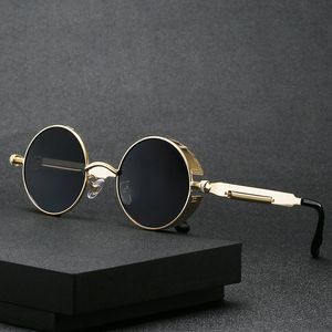 Marka Yuvarlak Güneş Gözlüğü Erkek Kadın Gotik Steampunk Güneş Gözlükleri Erkek Kadın Metal Retro Tasarımcı Ayna Vintage Gafas De Sol