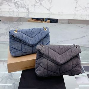 Denim Loulou Puffer Luxurys Designers Bolsas de Ombro 30cm 9A Qualidade Mulher Moda Bolsas Messenger Crossbody Senhoras Cadeia de Ouro Totes Bolsa