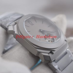 Hela grå män klockor Luxusuhr Titanium Steel Strap Tourbillon Dial Automatische Uhr Mechanical Glass Bottom 41mm armbandsur273u