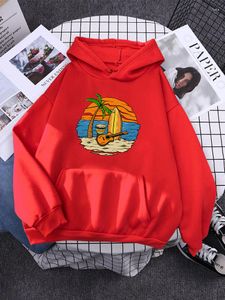 Women's Hoodies Guitar And Surfing Board Women Sweatscreativity Oversize Sweatshirts Hooded Shoulder Drop Sportswears Aesthetic Soft