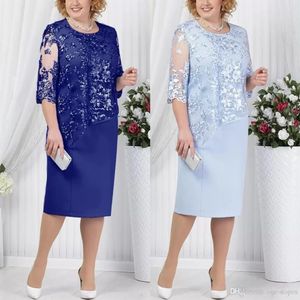 2022 Cheap Jewel Neck Plus Size Mother Of The Bride Dresses In Stock Royal Blue Long Sleeves Knee-Length Mother Formal Party Weddi3328