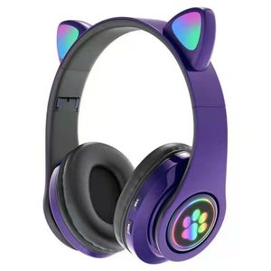 cuffie wireless con orecchie di gatto carine con luce flash con controllo del microfono auricolare compatibile con bluetooth per casco da musica stereo per ragazza