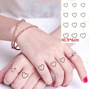 Vattentät tillfällig tatuering Stickere Black Hand Drawn Heart Design Body Art Fake Tatto Flash Tatoo Finger Wrist Ankle Female