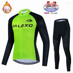 레이싱 세트 2023 Winter Kids Cycling Jersey Thermal Fleece 패션 야외 승마 자전거 MTB 의류 소년/소녀 긴 소매복