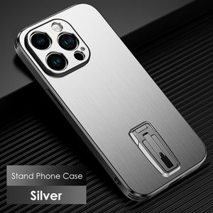 Designer Bag Luxury Aluminium Stand Telefonfodral för iPhone 14 13 Pro Max Plus Metal Lens Protection TPU Frame Ritning Bracket stötsäkert omslag