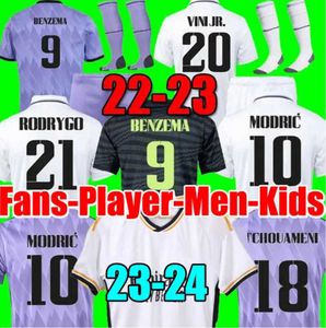 T -shirt Soccer Jerseys Benzema Real Madrids 2023 2024 Kit Modric Camiseta Vini Jr Camaveringa Tchouameni Football Kids Set Uniform Design of Motion 412ESS