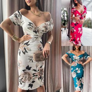 Casual Dresses Flower Short Sleeve For Women 2023 Wedding Guest Puff Party Festive Pleated Belted Wrap Dress Vestidos Mujer