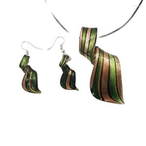 Necklace Earrings Set Wholesale 3Sets Twist Green Lampwork Glass Pendant Fashion Jewelry