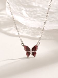 2023 Fashion New New European and American Art S925 Sterling Silver Dropstick Inlaid Zircon Brown Butterfly Necklace for Women's Versatile Luxury Necklace