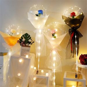 Suporte de balões de luz led faça você mesmo com buquê de flores rosas decoração de evento festa de aniversário decoração de casamento balão de bolha led Y06222089