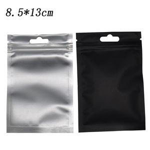 Sacchetto di imballaggio in plastica trasparente Mylar nero opaco 8 5 13cm Sacchetto di imballaggio in foglio di alluminio termosaldabile Sacchetto di imballaggio superiore con cerniera 100 pezzi / lotto217B