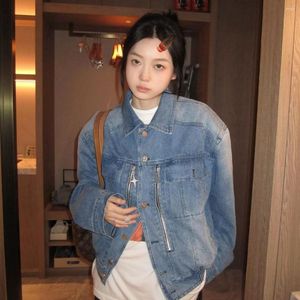 Kurtki damskie retro podkładki na ramię dżinsowe luźne kurtka studencka modna wina koreańska wersja niszowa