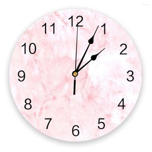 Wall Clocks Pink Texture Marble Clock Living Room Home Decor Large Round Mute Quartz Table Bedroom Decoration Watch