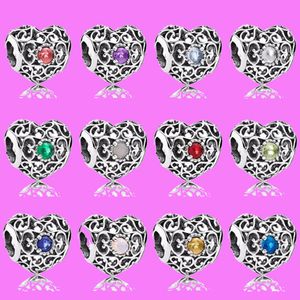 925 Sterling Silber Charms für die Schmuckherstellung für Pandora Beads Zwölf Monate Edelstein Charms Set Anhänger DIY Fine Beads Schmuck